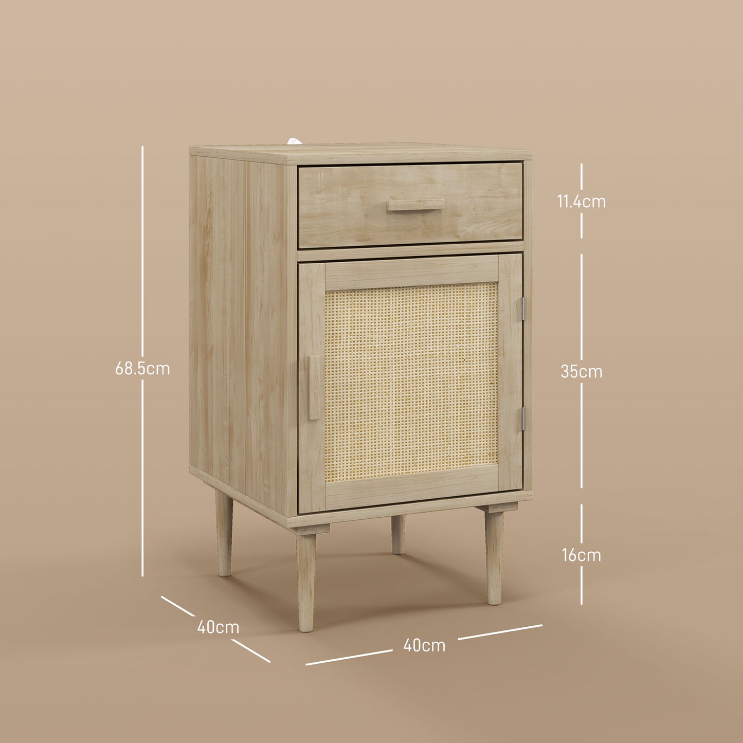 HOMCOM Two Bedside Tables Rattan With Drawer And Cabinet Adjustable Shelf Storage For Bedroom Living Room