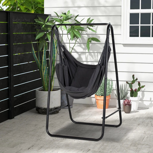 Outsunny Hammock Chair with Stand - Dark Grey Hammock Swing Chair with Cushion for Relaxation and Comfort