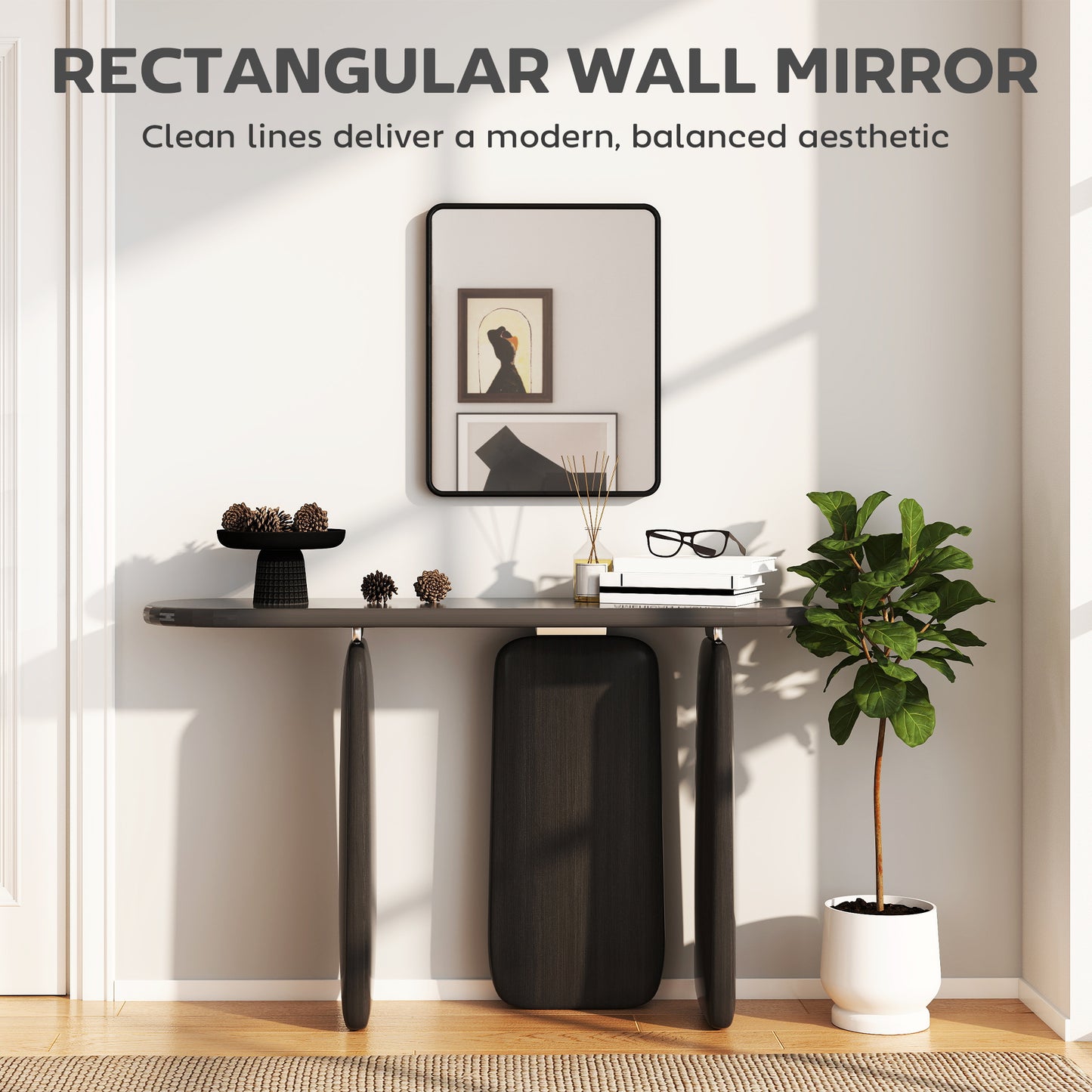 HOMCOM Rectangular Wall Mirror With HD Glass Black Metal Frame Dual Hanging Options Warp Free Design
