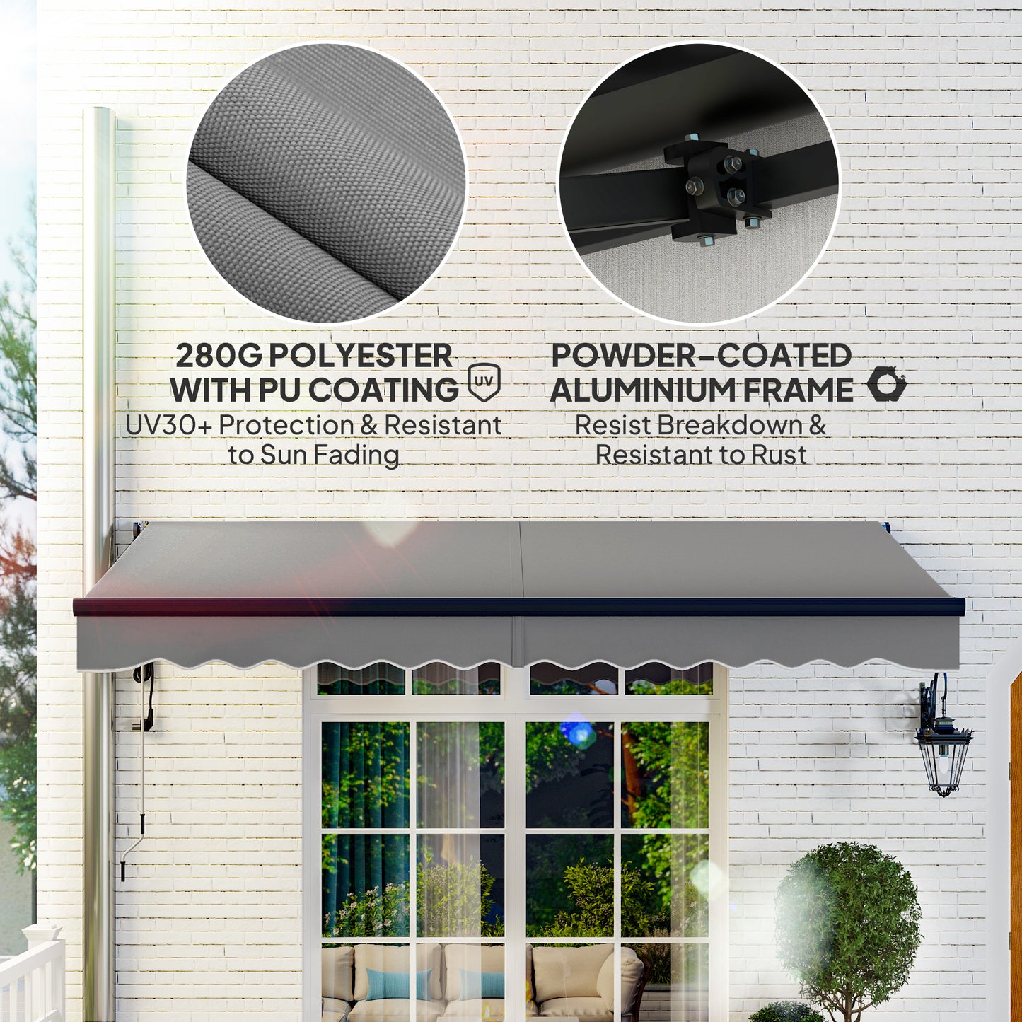 Outsunny 3.5m x 3m Electric and Manual Awning With Remote Control Dark Grey Aluminium Frame