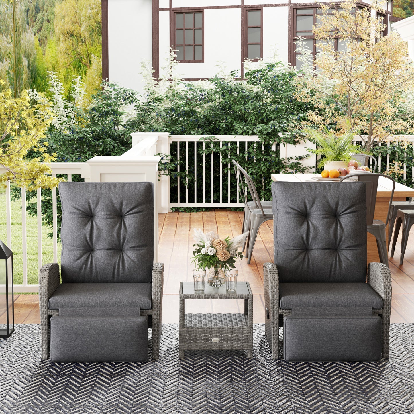 Outsunny 2 Seater Outdoor Patio Rattan Wicker Chaise Lounge Set With Cushions No Assembly Grey