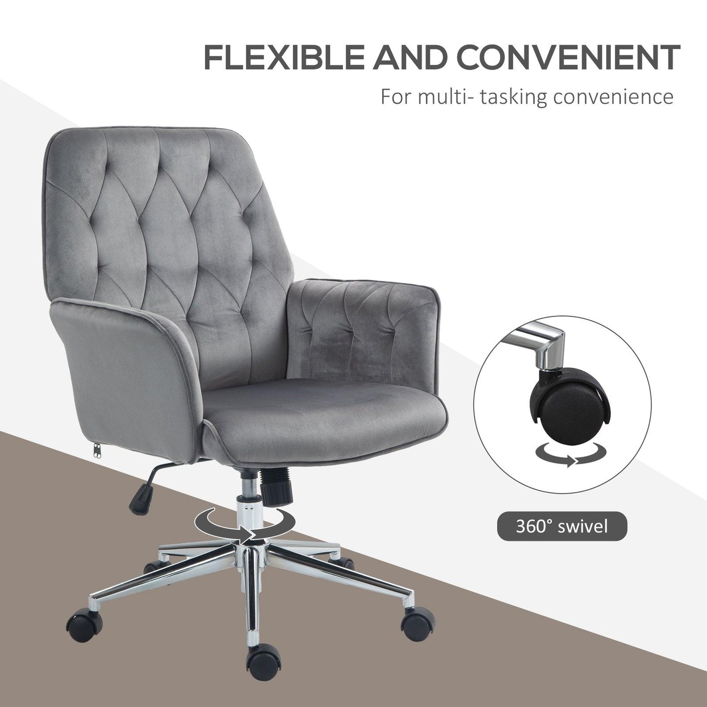 Vinsetto Linen Computer Chair with Armrest, Modern Swivel Chair with Adjustable Height, Dark Grey - ALL4U RETAILER LTD