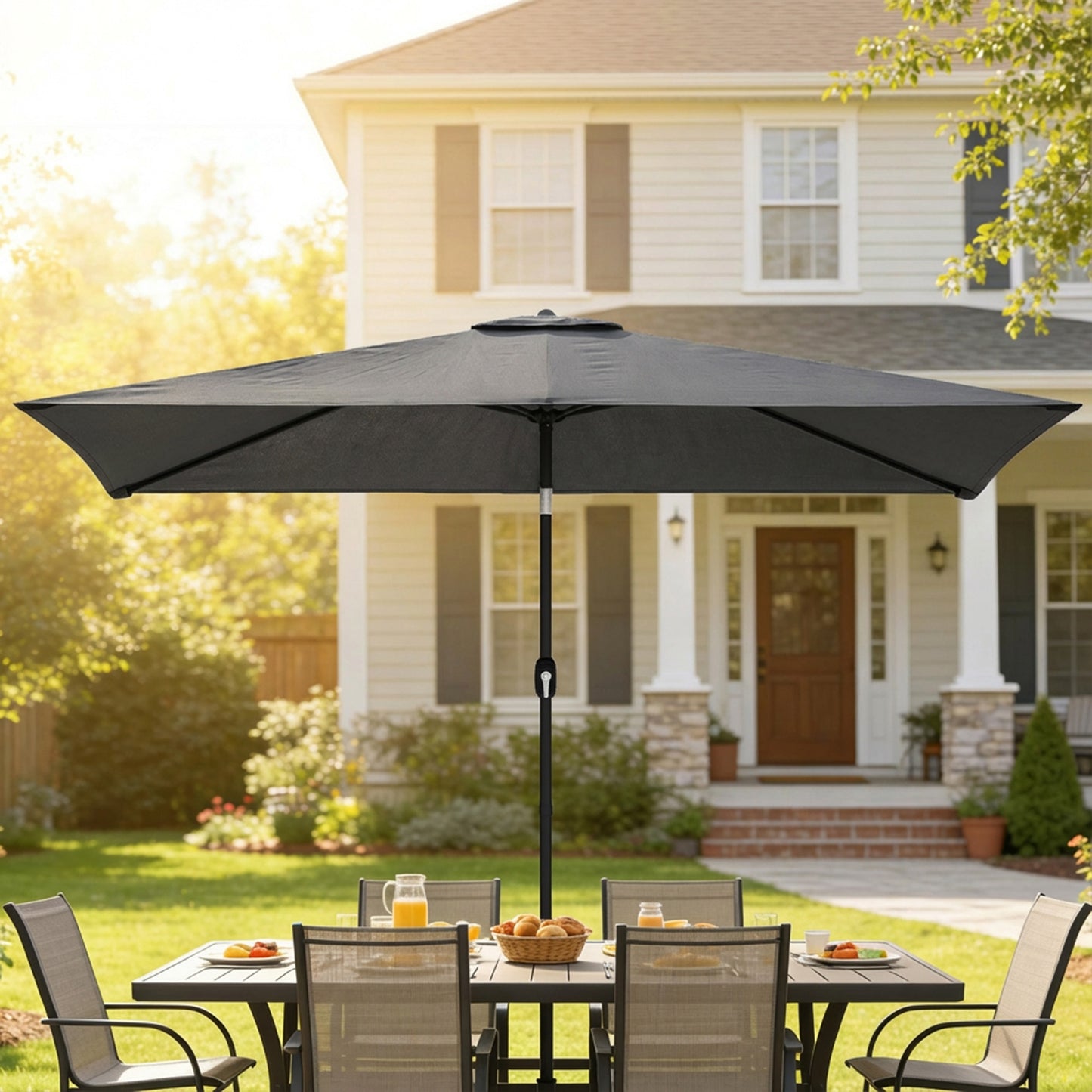 Outsunny Garden Parasol With Crank Handle Tilt Function Polyester Canopy Dark Grey