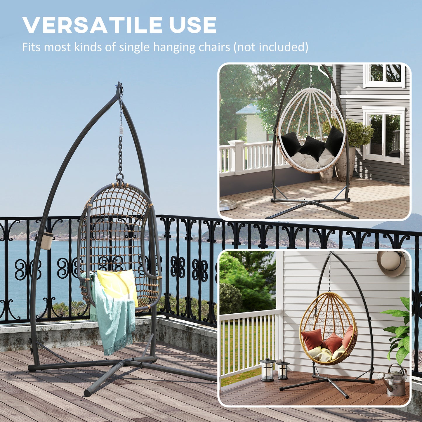 Outsunny Hammock Chair Stand Heavy Duty Steel Egg Swing Frame With X Shape Base Indoor Outdoor 150 Kg Black