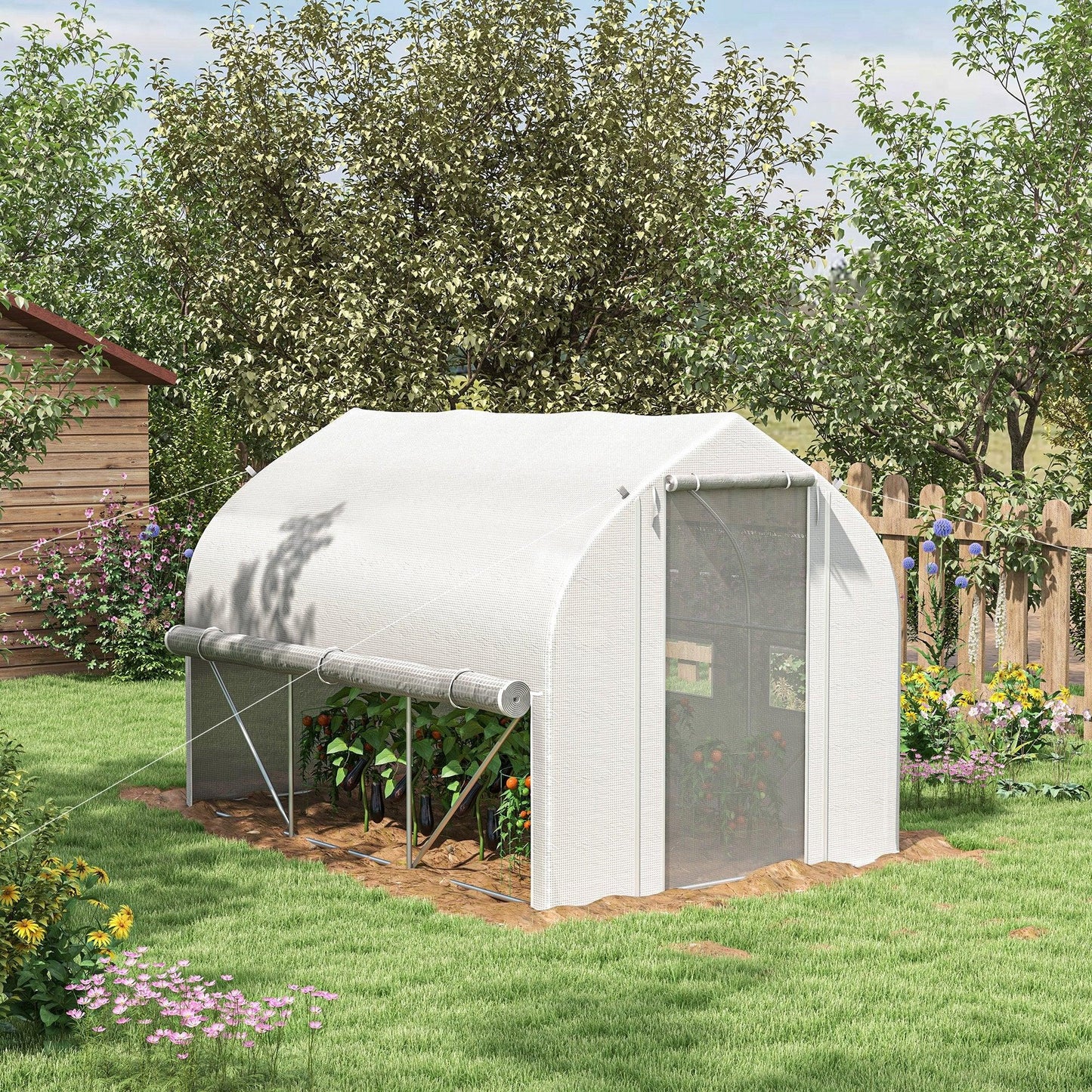 Outsunny 3 x 2m Walk-in Tunnel Greenhouse, Roll Up Sidewalls, Mesh Door - ALL4U RETAILER LTD