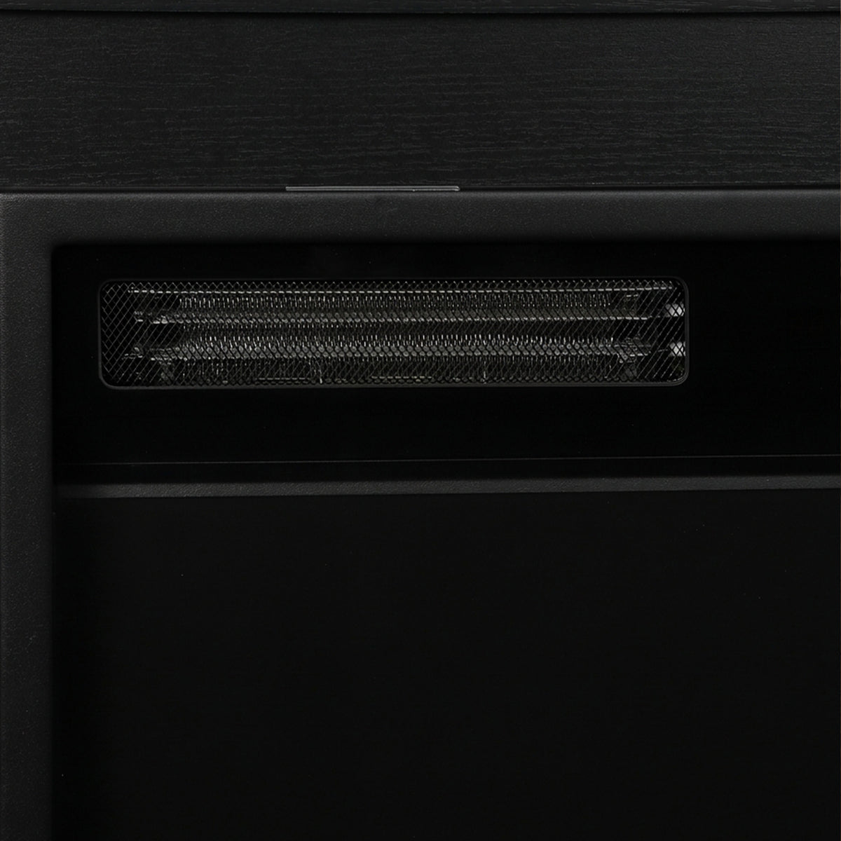Black electric fireplace air vent grille on the front panel