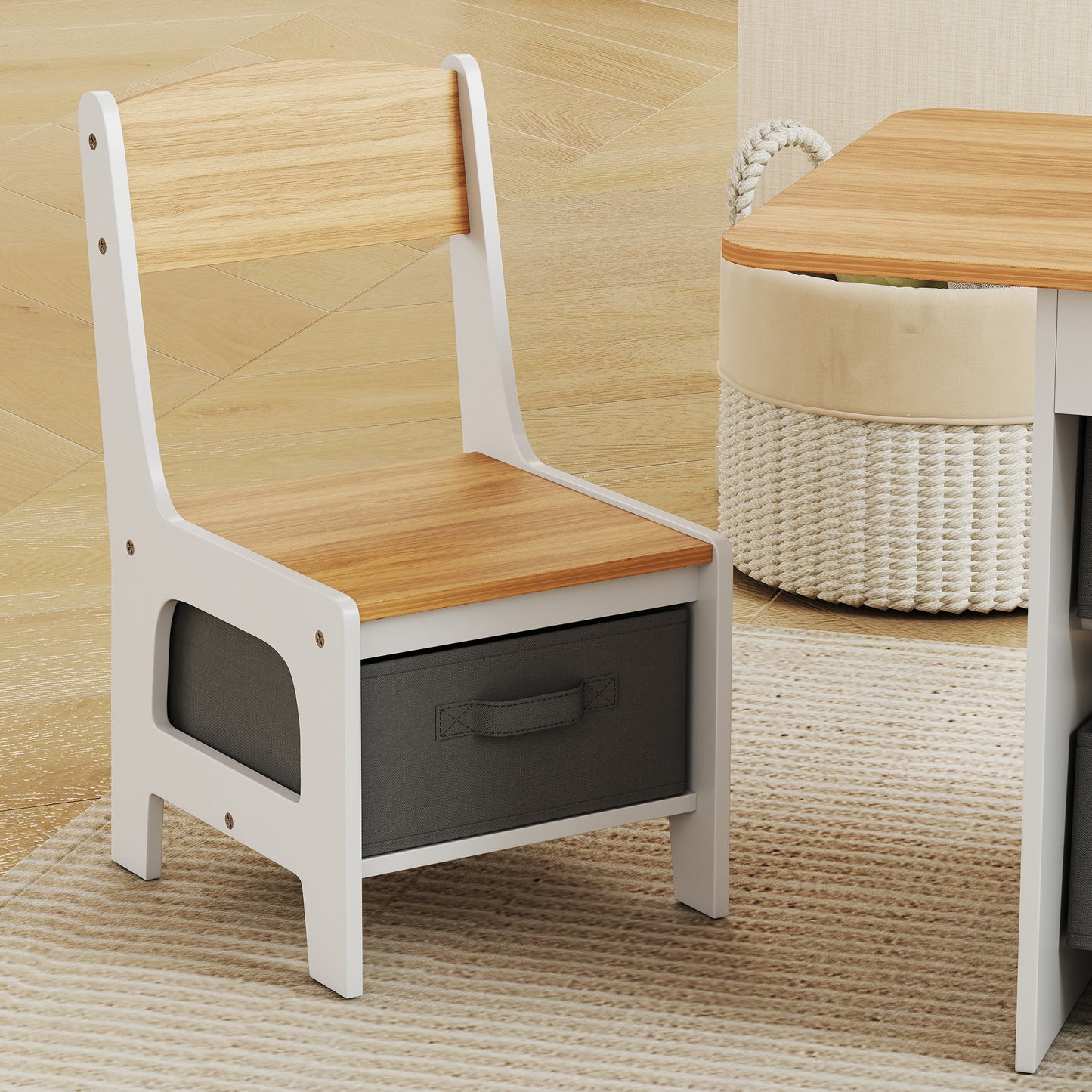 AIYAPLAY Kids Table and Chair Set With 2 Chairs 6 Removable Drawers For Ages 3 To 8 Natural Finish