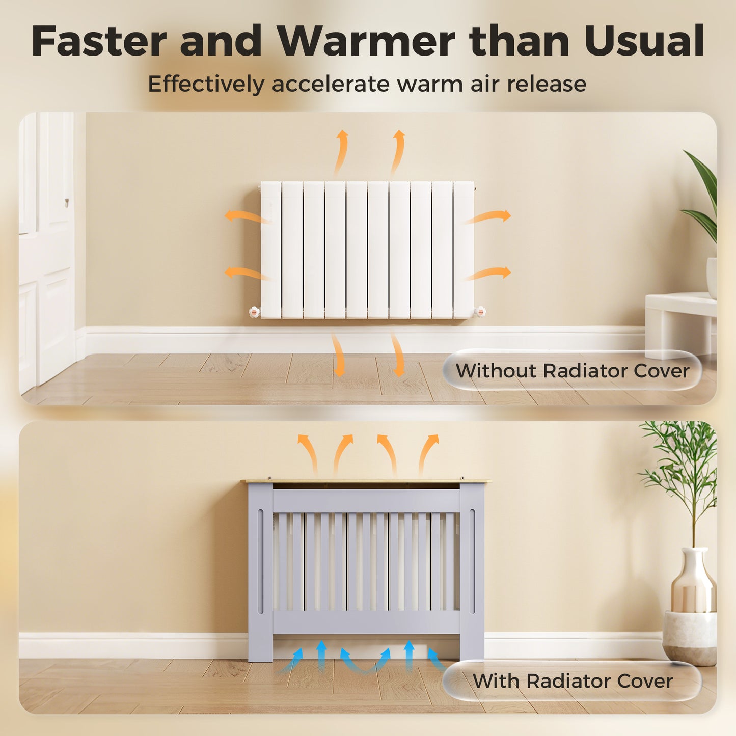 HOMCOM Slatted Radiator Cover Cabinet With Line Grill Design Grey 112 L 19 W 81 H Cm
