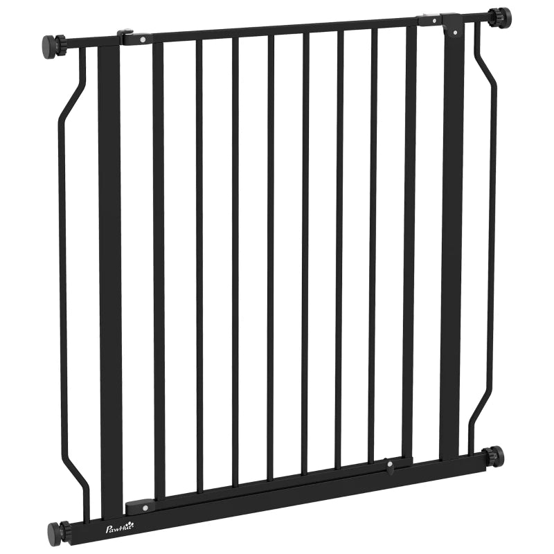 PawHut Extra Wide Dog Safety Gate with Door Pressure for Doorways, Hallways, Staircases - Black, Expandable Pet Barrier