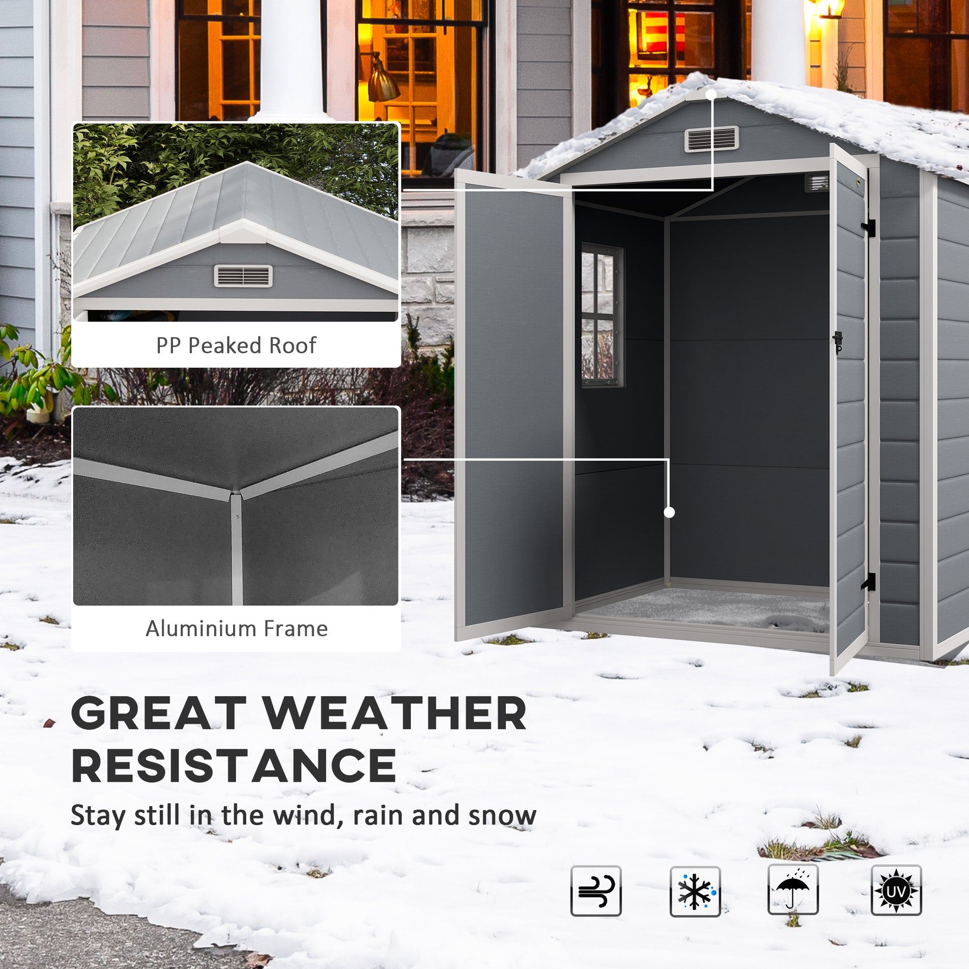 Outsunny Aluminium 6'x4.5' Grey Garden Storage Shed with Lockable Double Doors and Ventilation - ALL4U RETAILER LTD