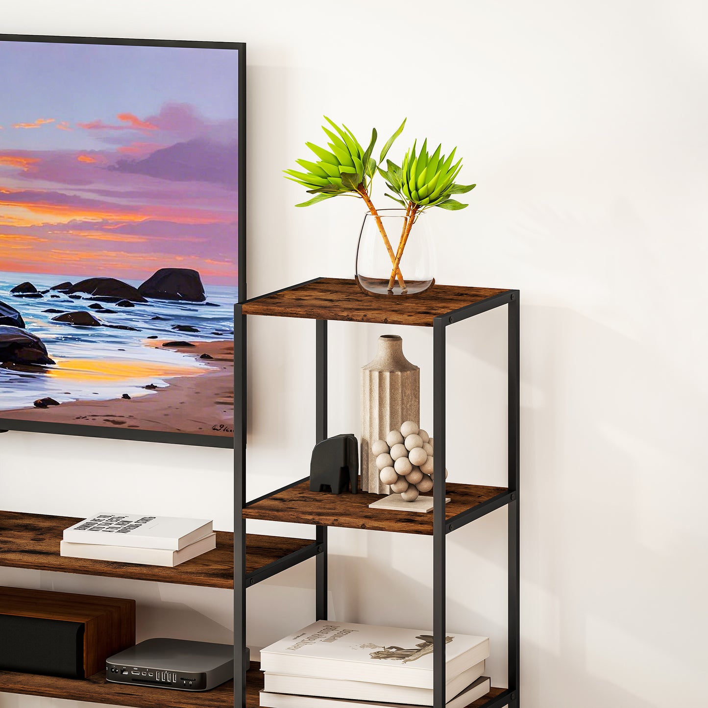 HOMCOM Industrial TV Stand for TVs Up to 55 Inches with Storage Shelves Entertainment Centre for Living Room and Bedroom
