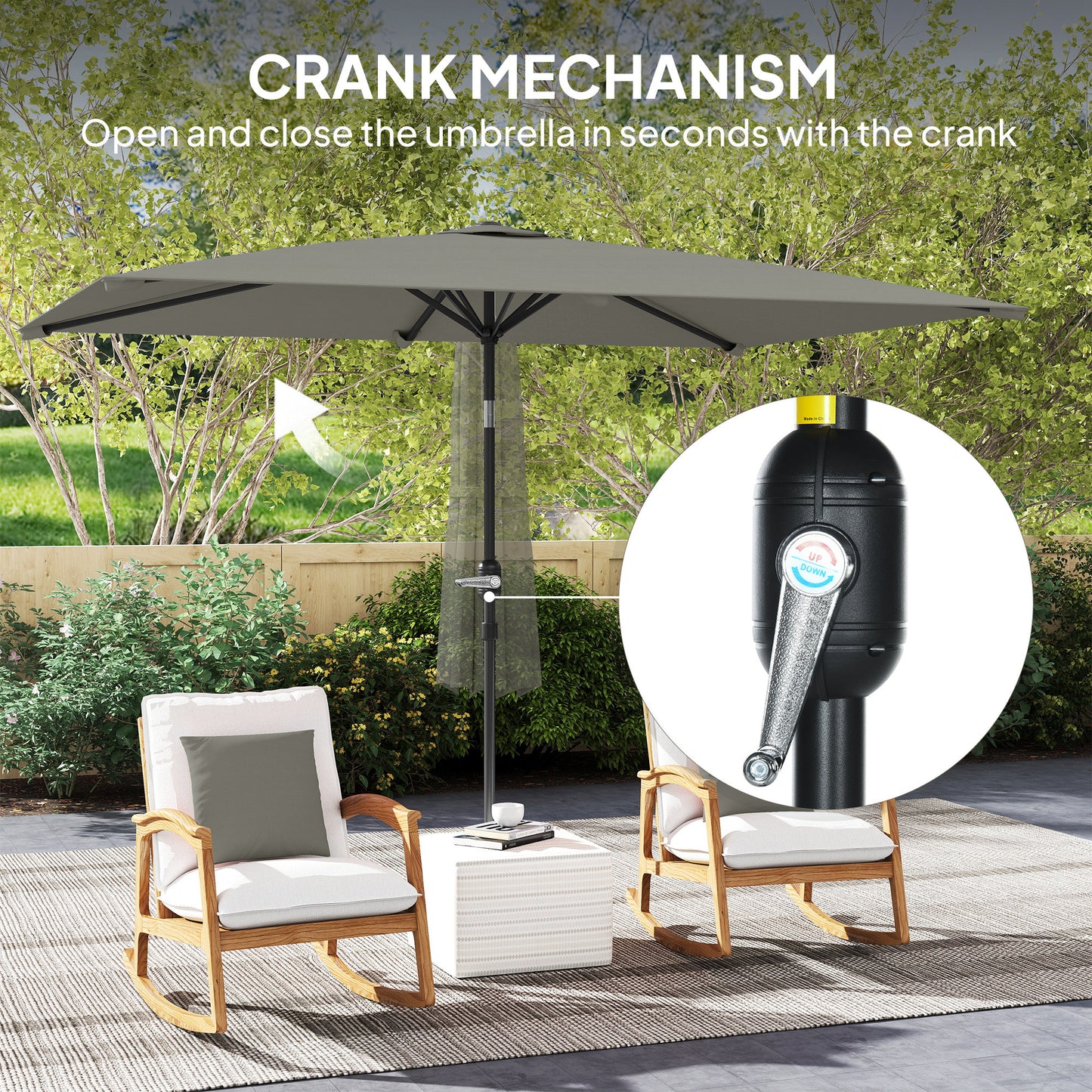Outsunny 3x2m Patio Parasol With Aluminium Tilt Crank Rectangular Sun Shade Steel Frame Light Grey