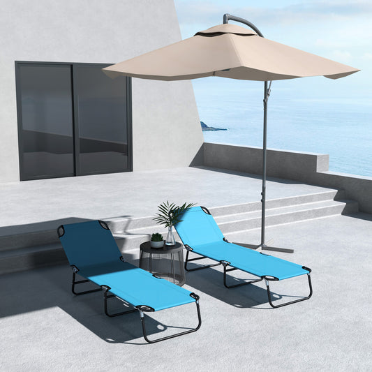 Outsunny Adjustable Outdoor Sun Lounger Set of 2 with Portable Design and Breathable Fabric in Sky Blue - ALL4U RETAILER LTD