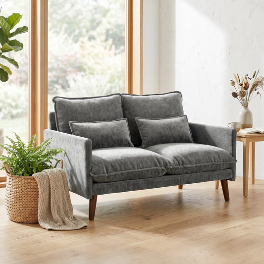 HOMCOM 2 Seater Sofa Loveseat With Pocket Springs Cushions Grey Wood Legs Compact And Comfortable