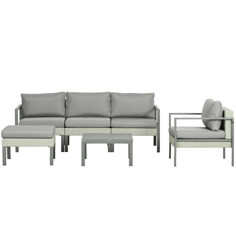 Outsunny 6-Piece Patio Furniture Set with Sofa, Armchair, Stool, Metal Table, and Cushions in Light Grey – Outdoor Garden Lounge Ensemble - ALL4U RETAILER LTD