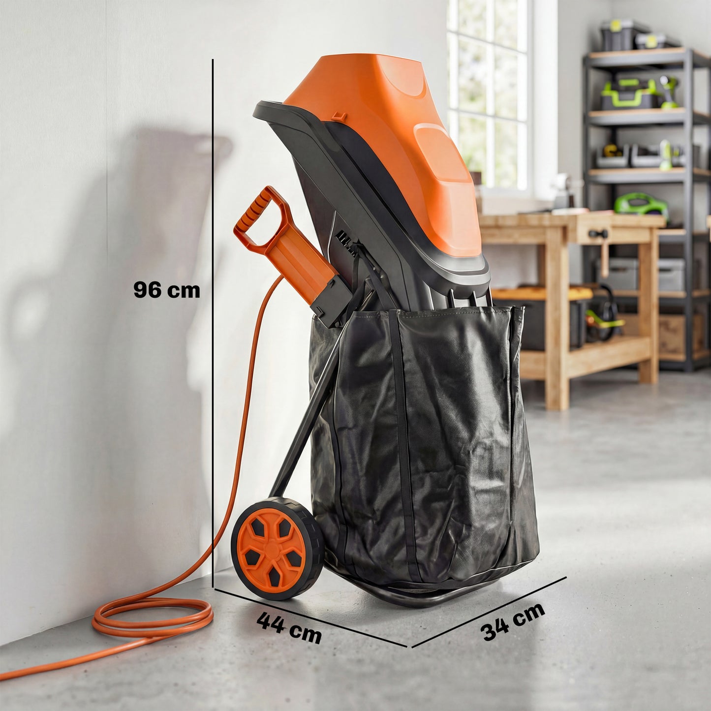 Outsunny 2500W Electric Wood Chipper Corded Mulcher Shredder With 45L Collection Bag 4300RPM 44mm Cutting Diameter