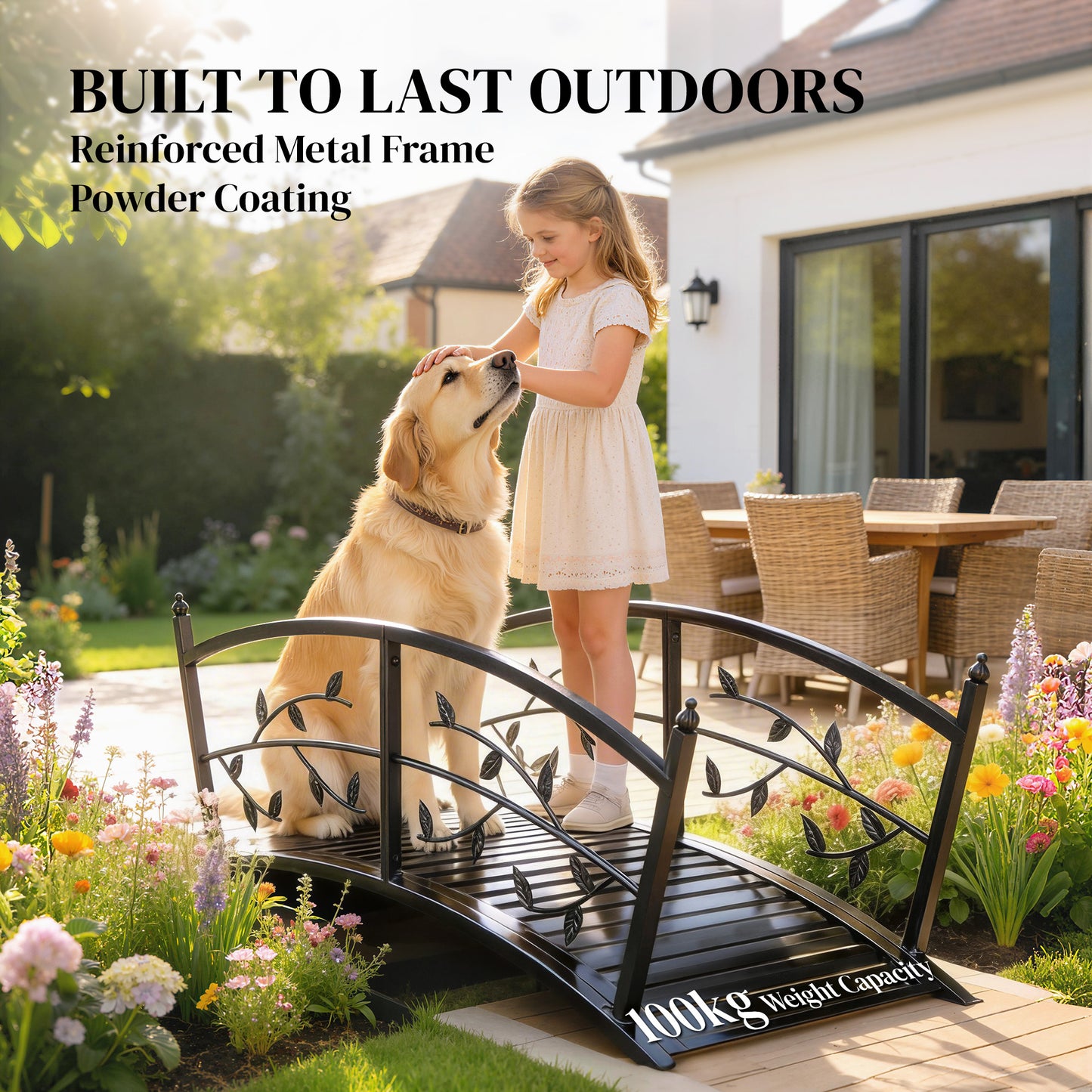 Outsunny 1.2M Metal Garden Bridge With Safety Railings For Pond And Creek Arch Decorative Footbridge