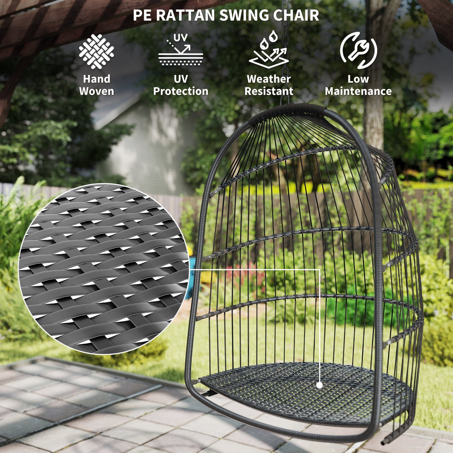 Outsunny Hanging Egg Chair With Foldable Rattan Garden Swing And Thickened Cushion For Indoor Outdoor Patio Dark Grey