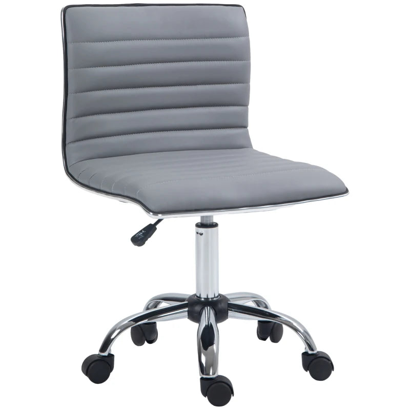 HOMCOM Adjustable Swivel Office Chair - Armless Mid-Back in Light Grey PU Leather, Chrome Base - ALL4U RETAILER LTD