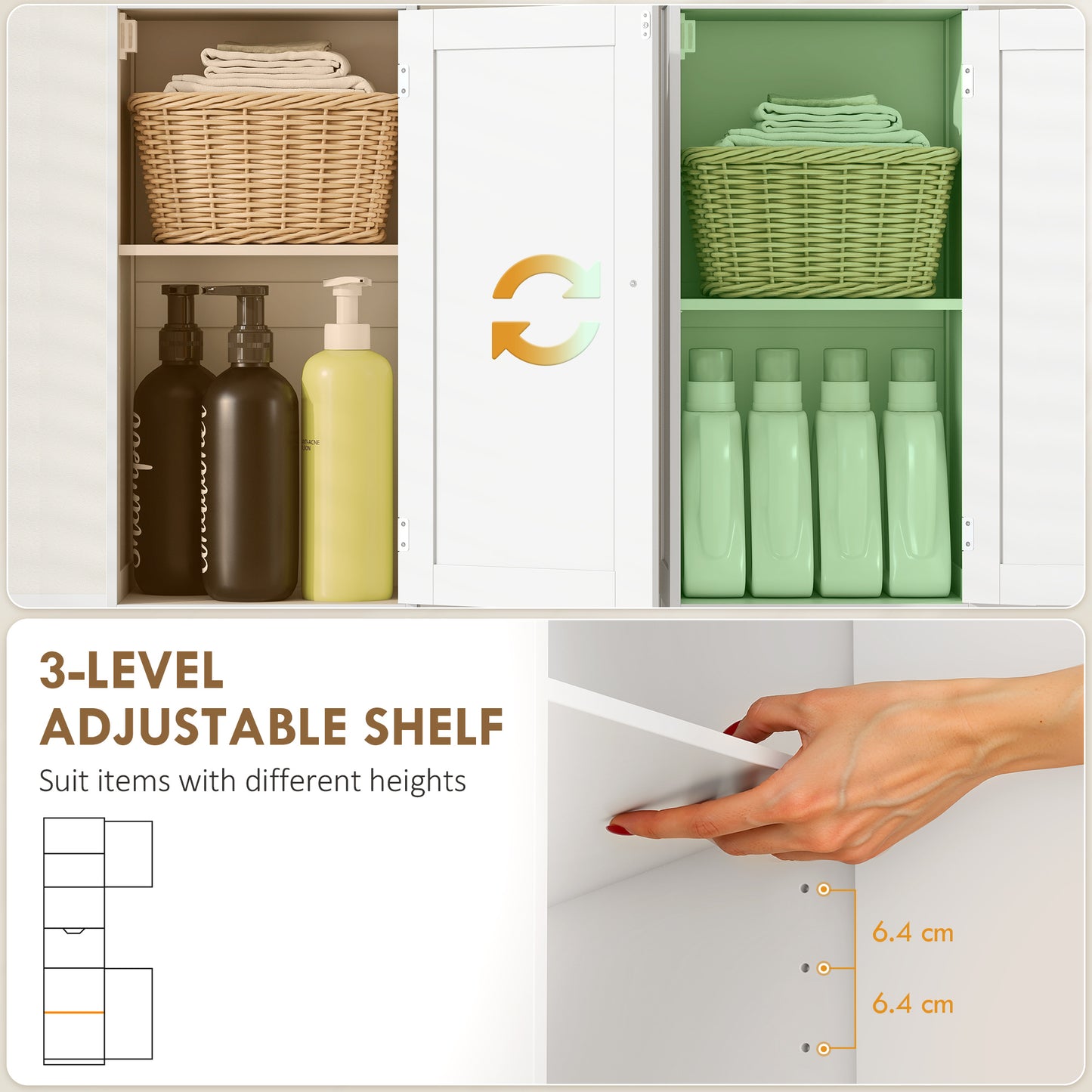 HOMCOM Slim Bathroom Storage Cabinet With Motion Sensor LED Lights White With Upper And Lower Cupboards And Drawer