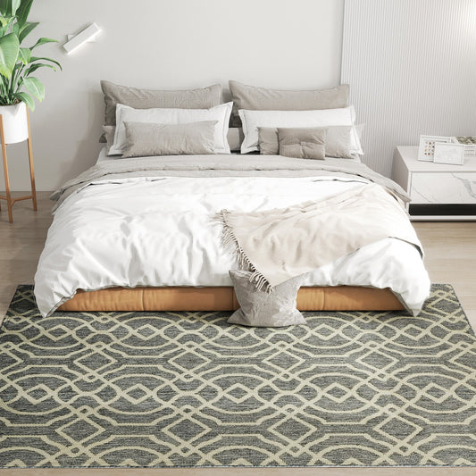 HOMCOM UV Resistant Indoor And Outdoor Area Rug With Geometric Pattern And Machine Washable 230 X 160 Cm Grey