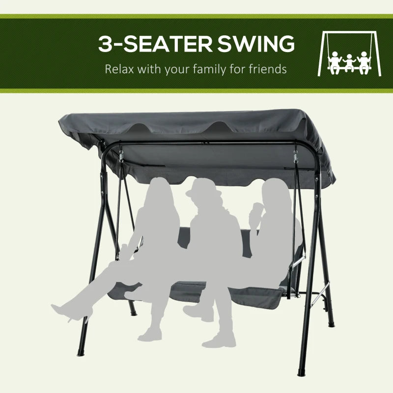 Outsunny 3-Seater Garden Swing Chair with Adjustable Canopy - Grey - Ideal for Outdoor Relaxation and Comfort - ALL4U RETAILER LTD