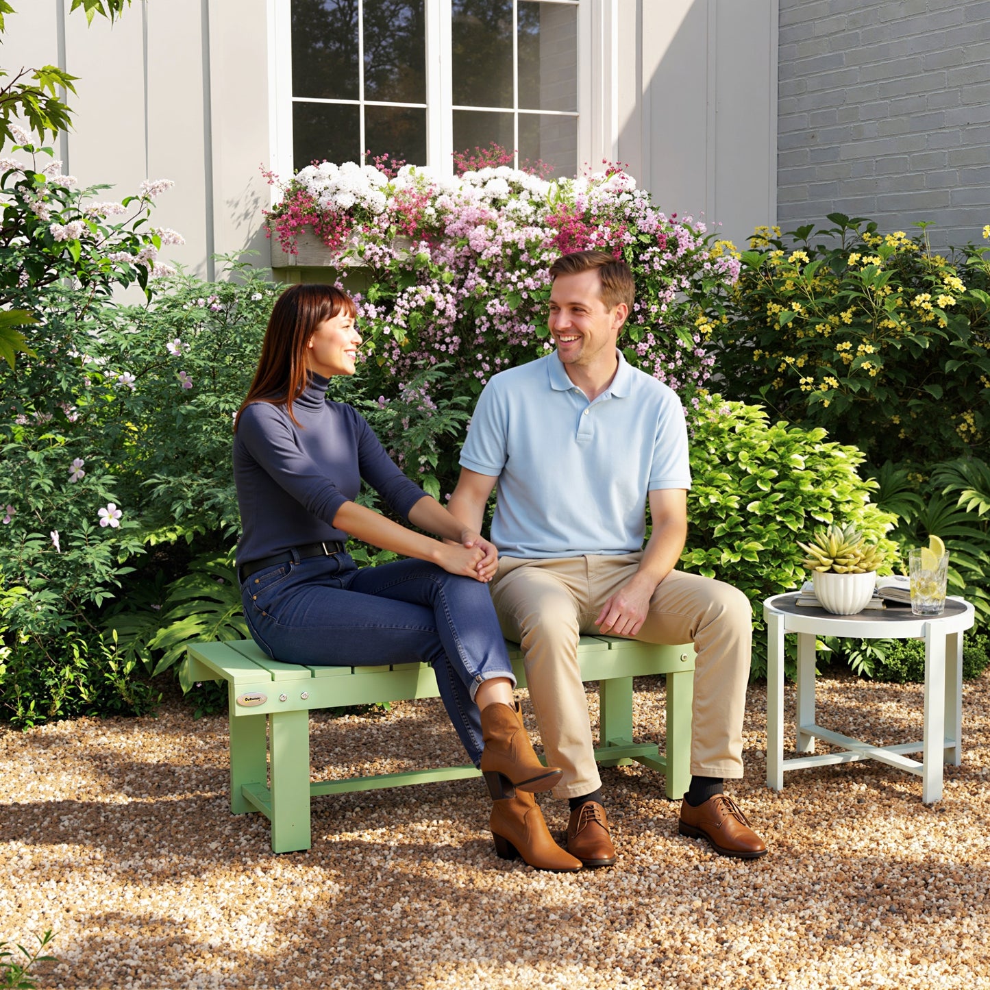 Outsunny Solid Fir Wood Garden Bench Backless Outdoor Loveseat With Slatted Seat Light Green
