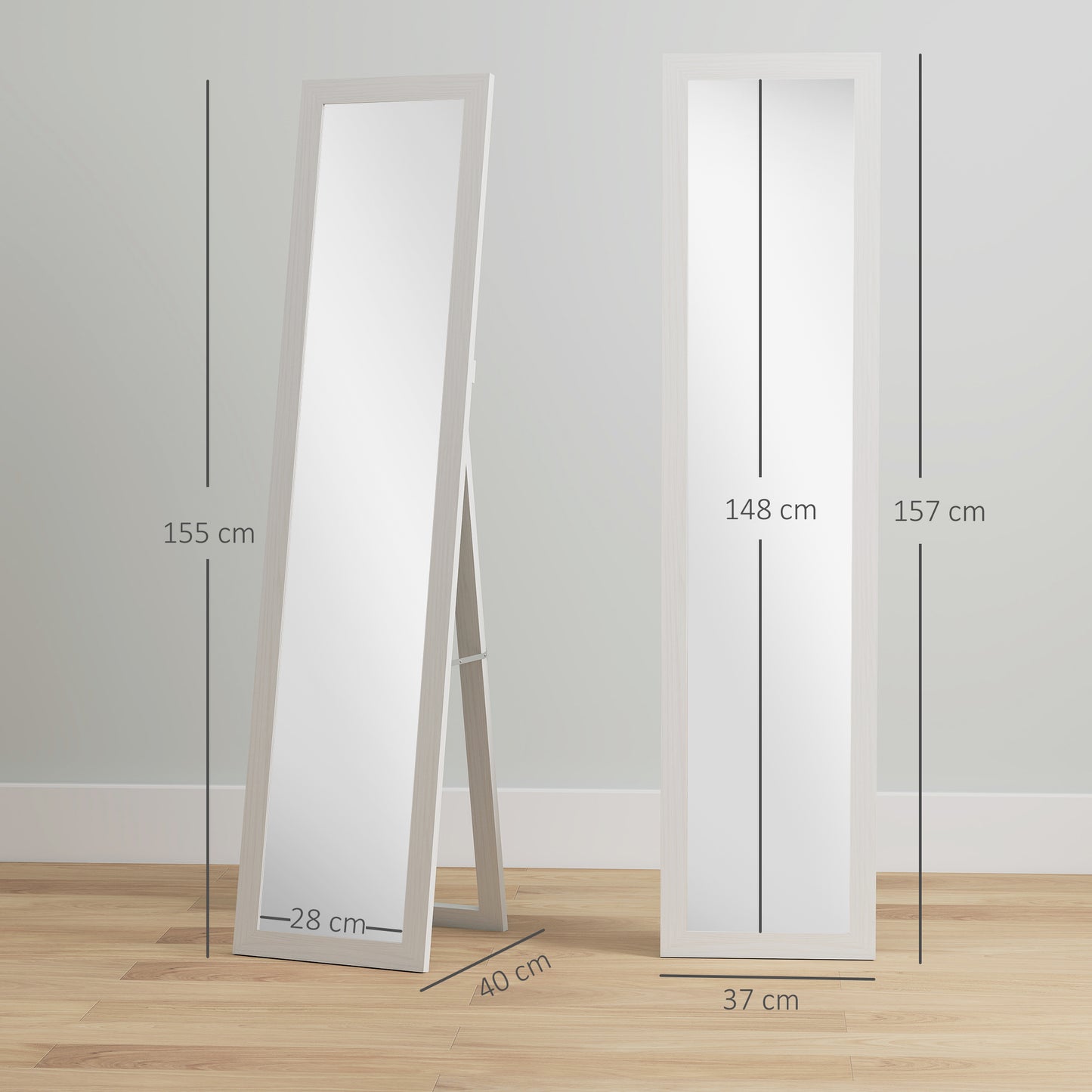 HOMCOM 37 x 157 cm Full Length Mirror White MDF Frame Standing Mirror for Bedroom
