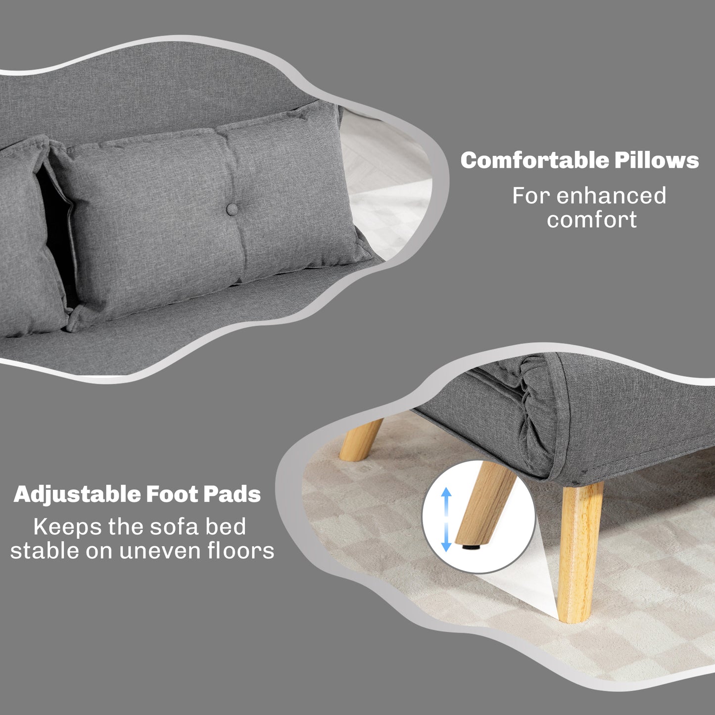 HOMCOM Two Seater Linen Look Sofa Bed in Grey With Click Clack Mechanism For Daybed Or Guest Sleeper