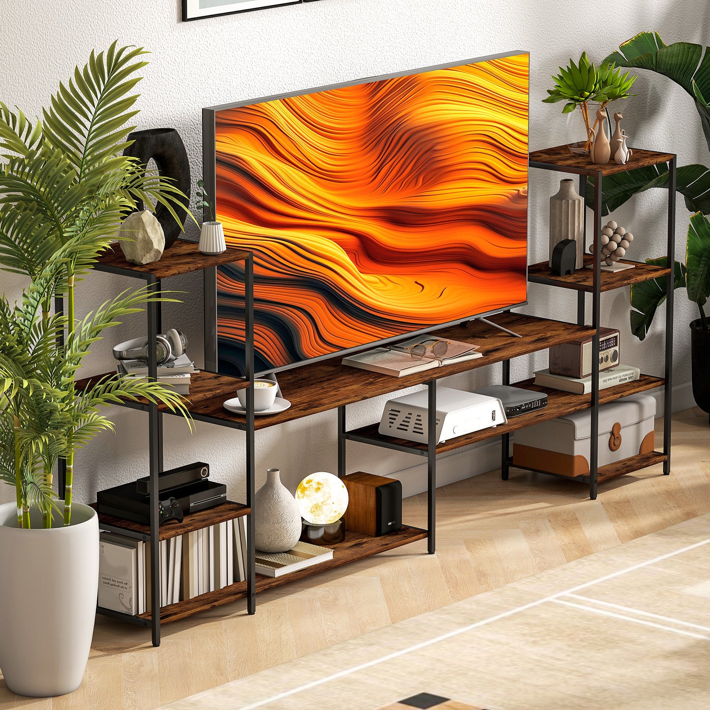 HOMCOM TV Unit For TVs Up To 60 Inches Industrial TV Stand With Storage Shelves Entertainment Centre Living Room Bedroom
