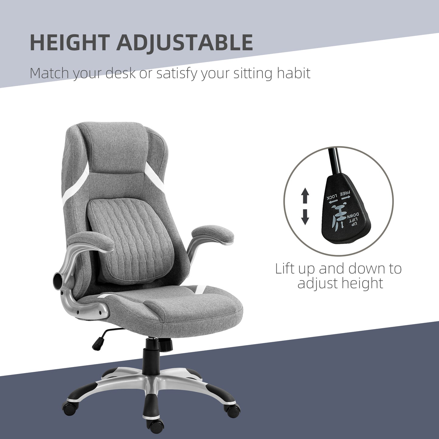 Vinsetto Grey Adjustable Height Office Chair with Tension Control and Linen-Look Upholstery - ALL4U RETAILER LTD