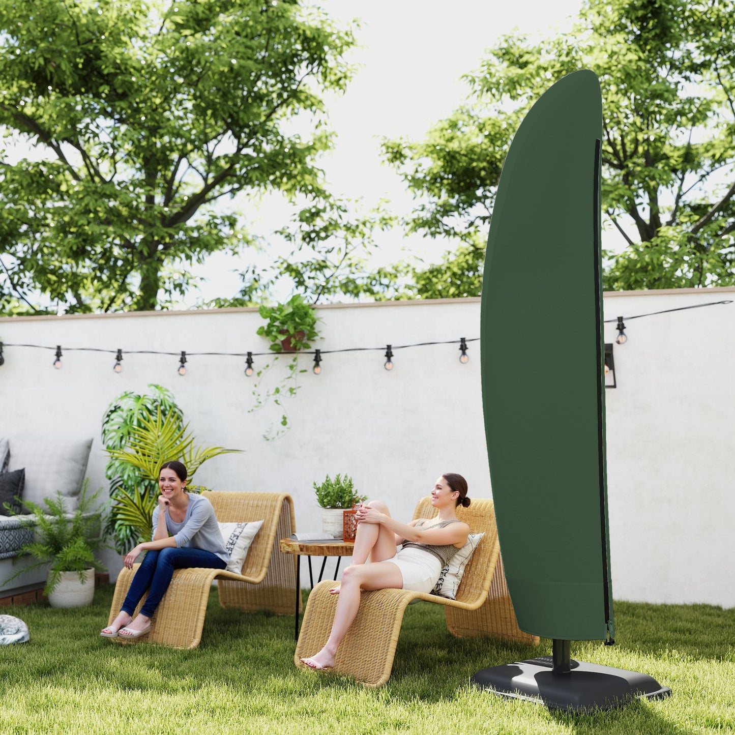 Outsunny 600D Oxford Cantilever Parasol Cover For 2 To 4 M Umbrellas Green Weatherproof