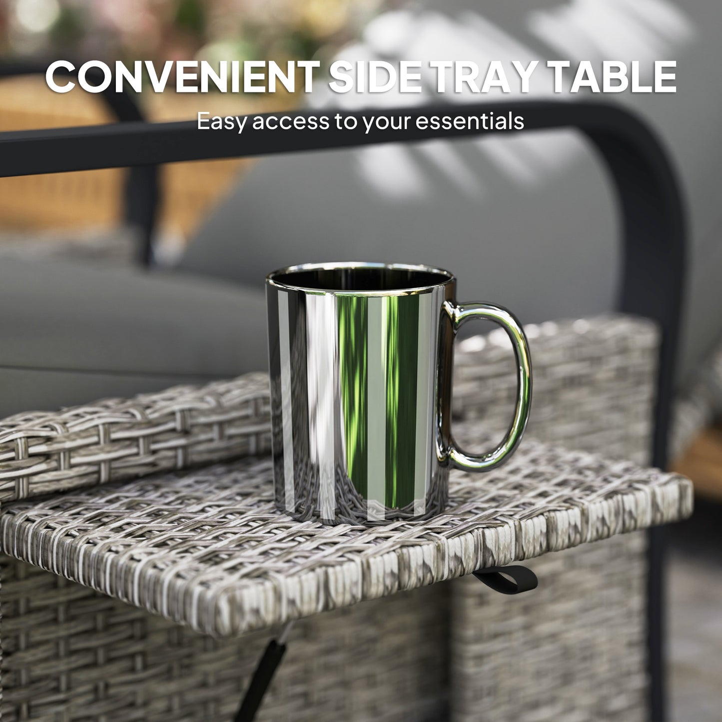 Outsunny 140 Degree Reclining Rattan Armchair With Adjustable Back And Footrest In Mixed Grey Cushioned Lounge Chair