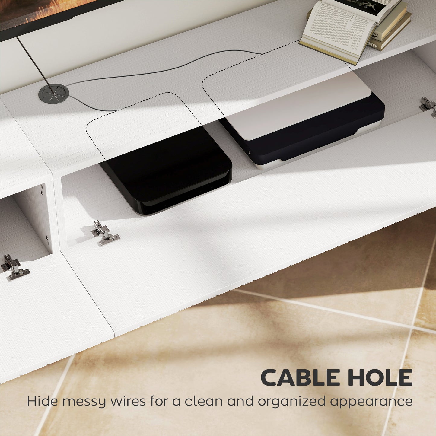HOMCOM 80cm Floating TV Stand White For Wall Mount TV Unit With Cable Management Hole Fits Up To 72 Inch TV