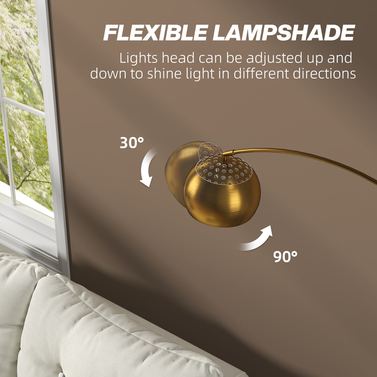 Homcom 167cm Arc Floor Lamp In Gold Tone With Faux Black Marble Base And Bell Shade, Adjustable Foot Switch Living Room