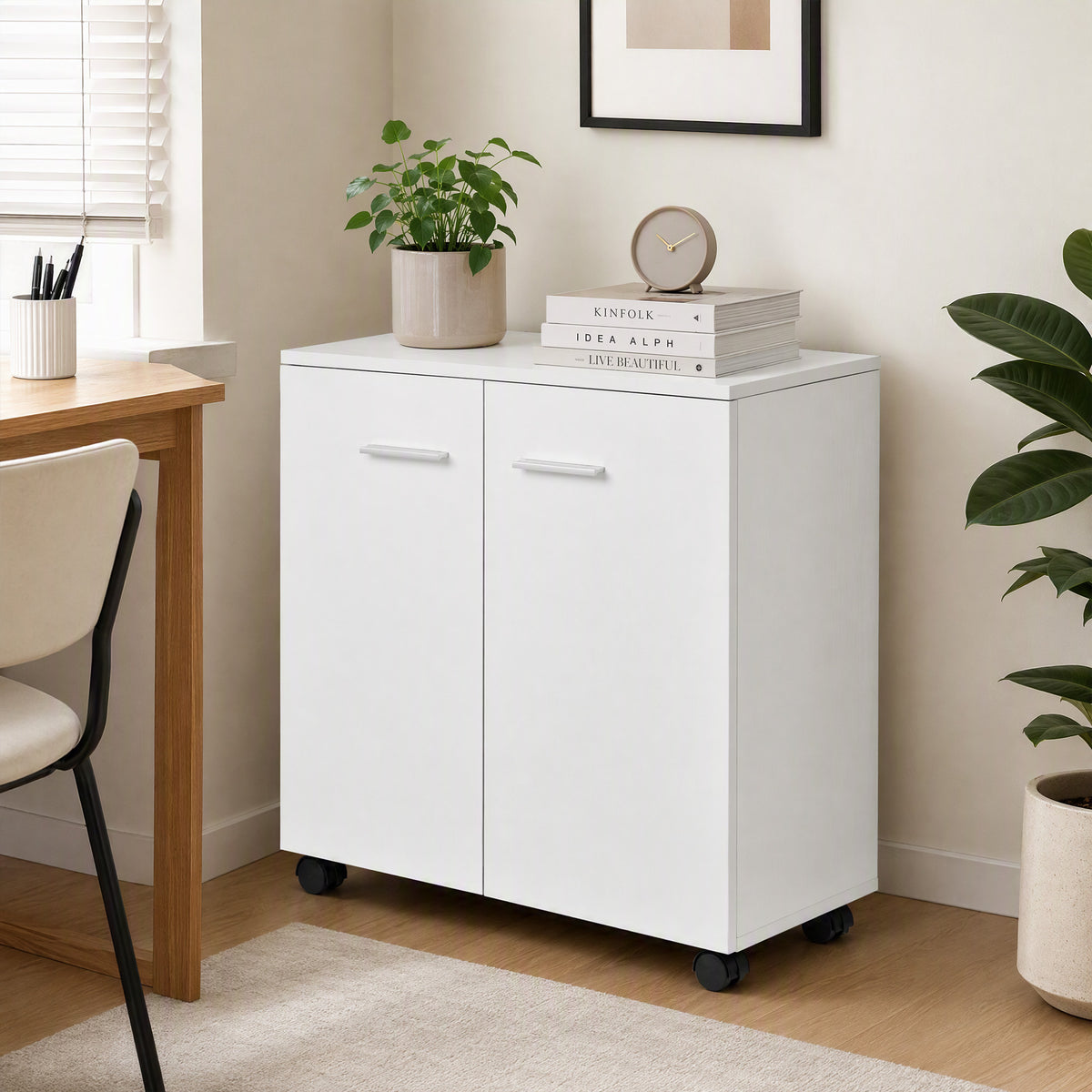 Homcom Mobile Sideboard Cabinet With Two Doors And Internal Shelf White