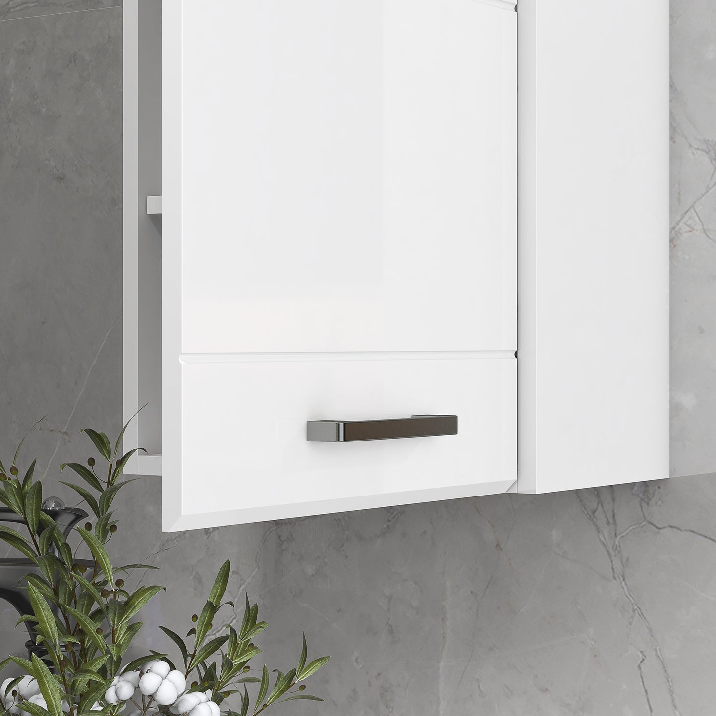 Kleankin High Gloss Bathroom Wall Cabinet Storage With Soft Close Door 3 Shelves Adjustable White