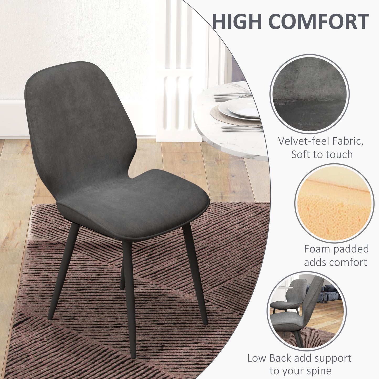 HOMCOM Dining Set With Kitchen Table And Two Velvet Upholstered Chairs In Dark Grey