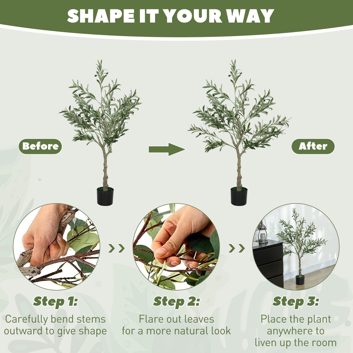 HOMCOM Set of Two Silk Leaf Artificial Olive Trees With Realistic Foliage in Cement Pots