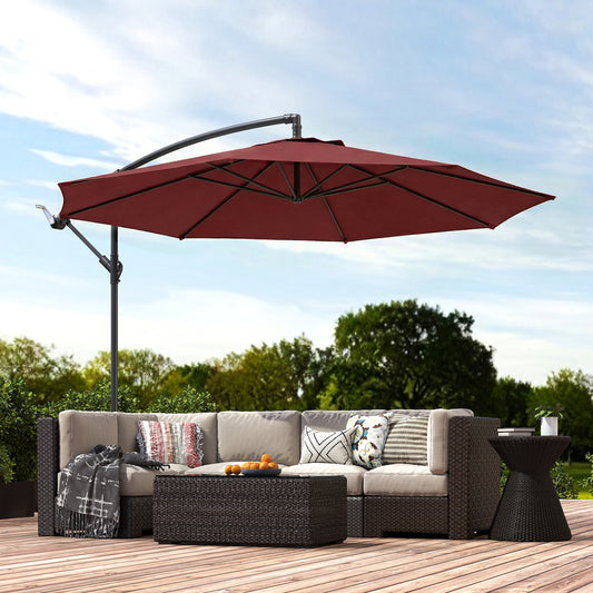 Outsunny 3 M Overhanging Cantilever Parasol With Cross Base In Wine Red UV Resistant