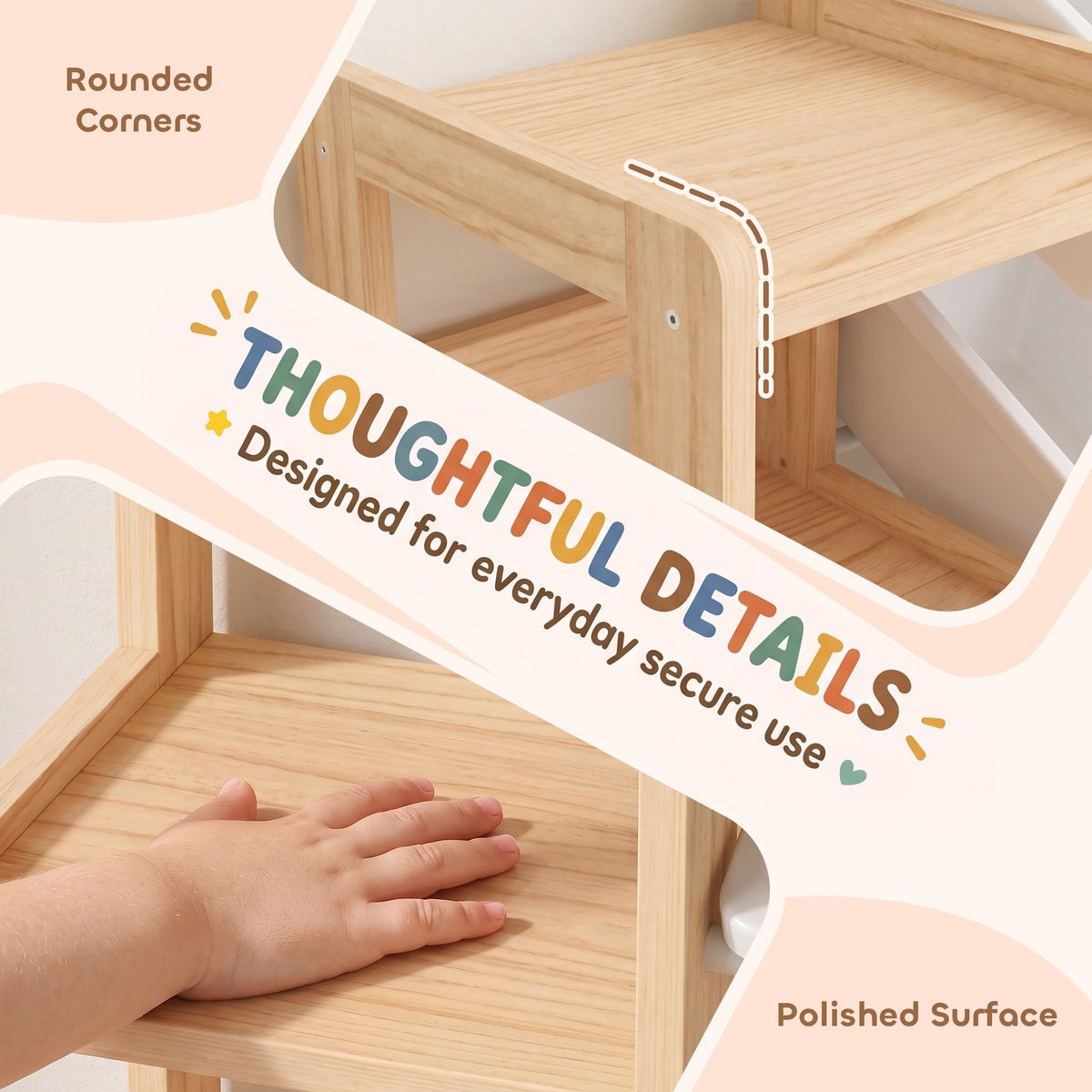 Pine wood toy organizer with rounded corners and smooth polished surface