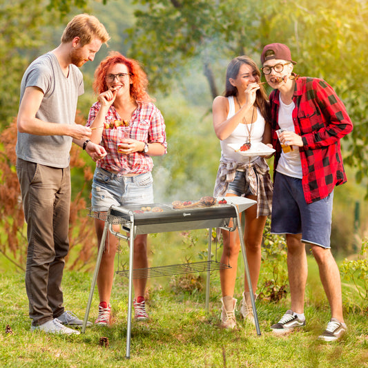 Outsunny Charcoal BBQ Grill Black Portable Cooker For Garden And Tailgating Large Cooking Area Serves 8 To 15