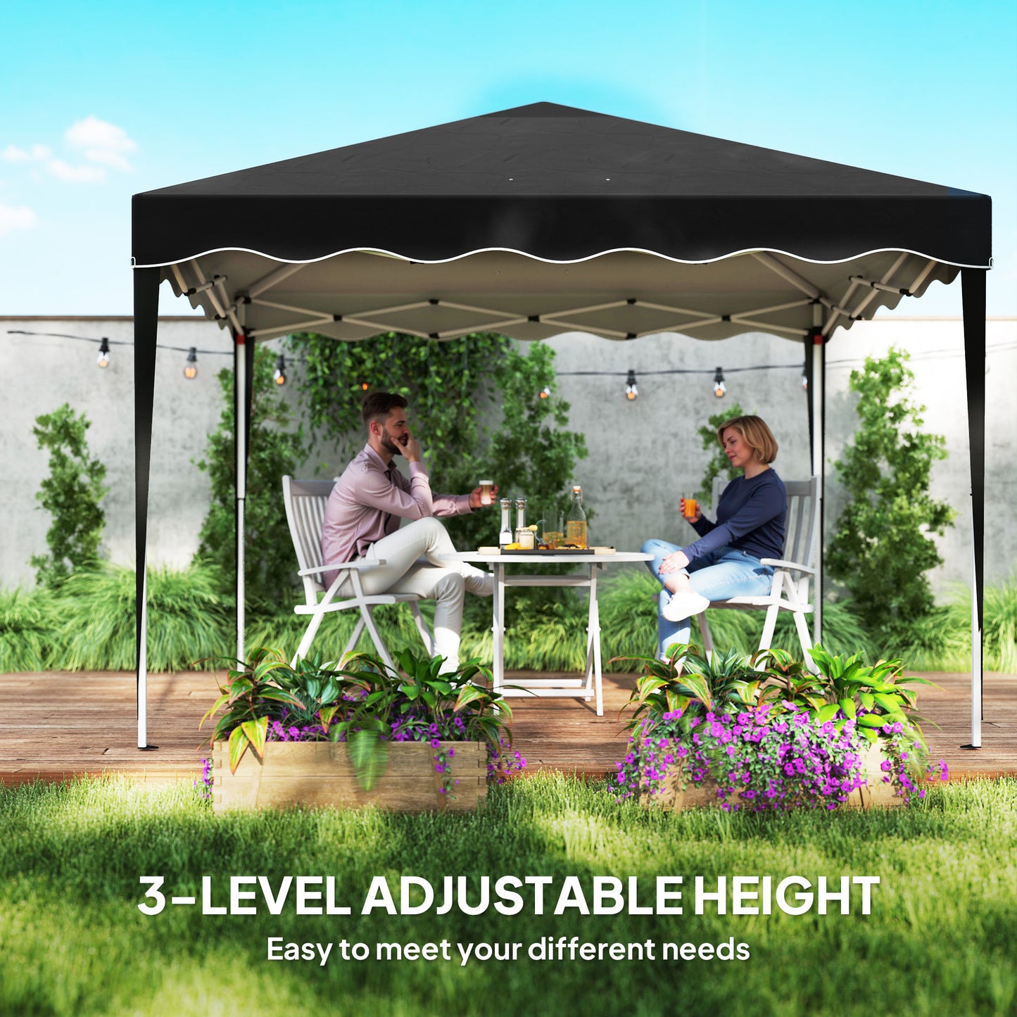 Outsunny 3m Pop Up Gazebo With Adjustable Height And Carry Bag Black Outdoor Garden Shade