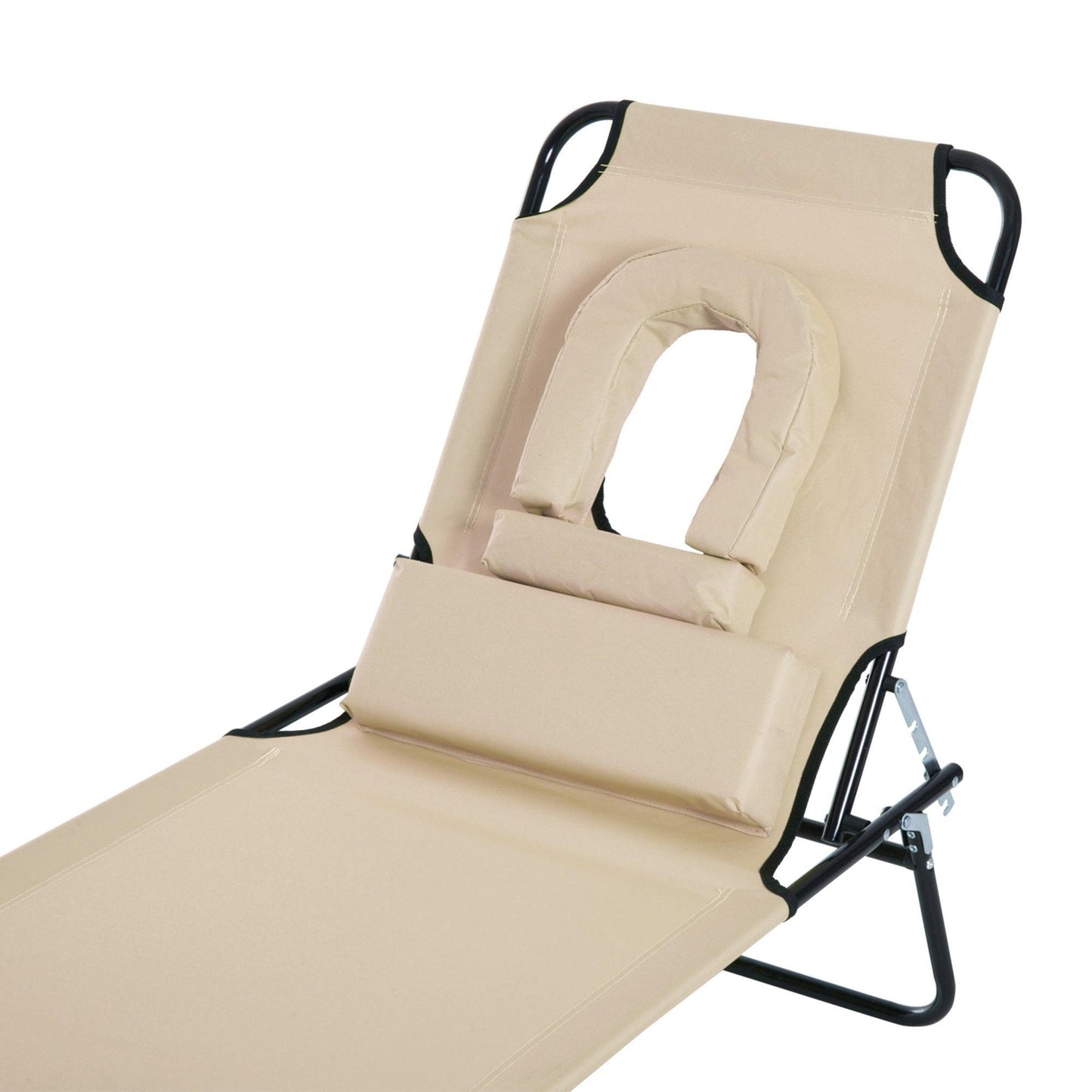 Outsunny Foldable Reclining Sun Lounger - Beige - ALL4U RETAILER LTD