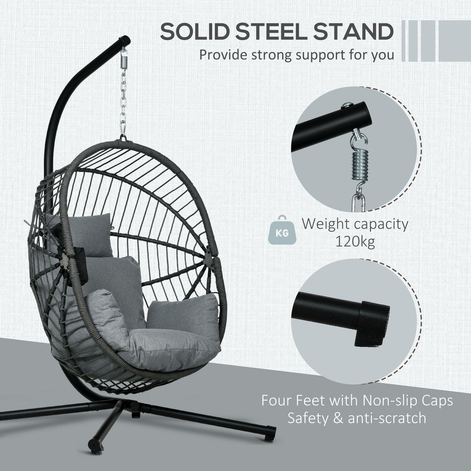 Outsunny Hanging Swing Chair w/ Thick Cushion, Patio Hanging Chair, Grey - ALL4U RETAILER LTD