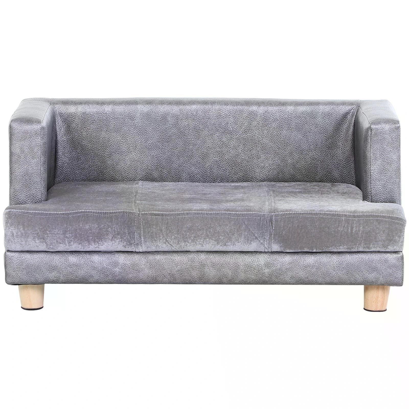 PawHut Grey PU Leather Elevated Pet Sofa Bed - ALL4U RETAILER LTD