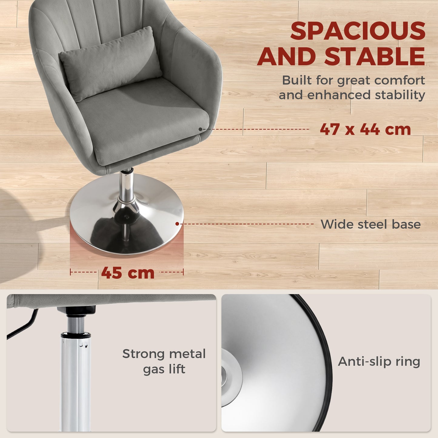 HOMCOM Retro Velvet Swivel Tub Chair With Steel Frame Cushioned Seat And Armrests Grey