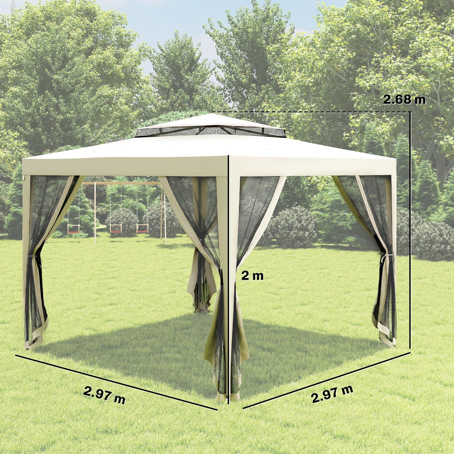Outsunny 3 X 3 M Gazebo With Removable Mesh Sidewalls Netting Patio Canopy Outdoor Event Shelter Cream White