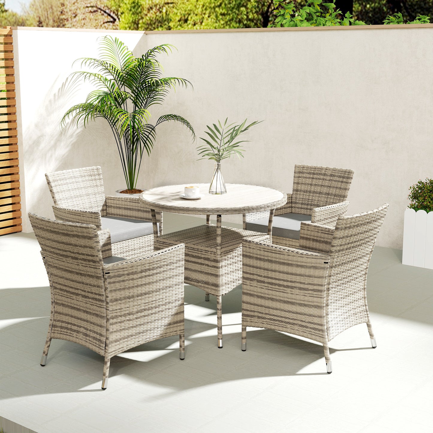Outsunny Five Piece Rattan Garden Set With Two Tier Table Grey Outdoor Patio Furniture
