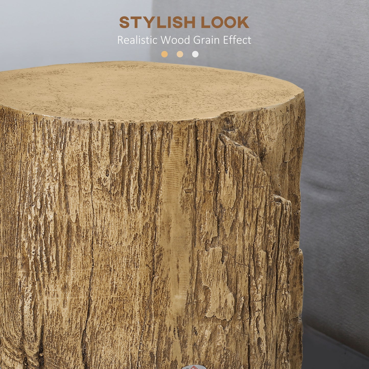 HOMCOM Tree Stump End Table Round Concrete Side Table for Indoor and Outdoor Use Natural Wood Effect